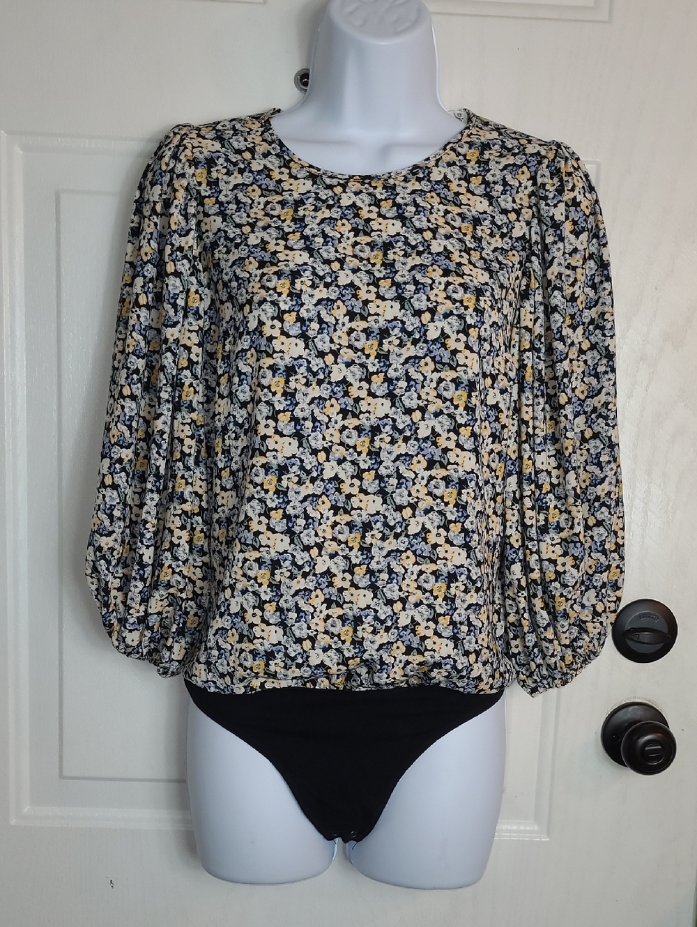 Abercrombie & Fitch Navy Floral Blouson Long-Sleeve Top